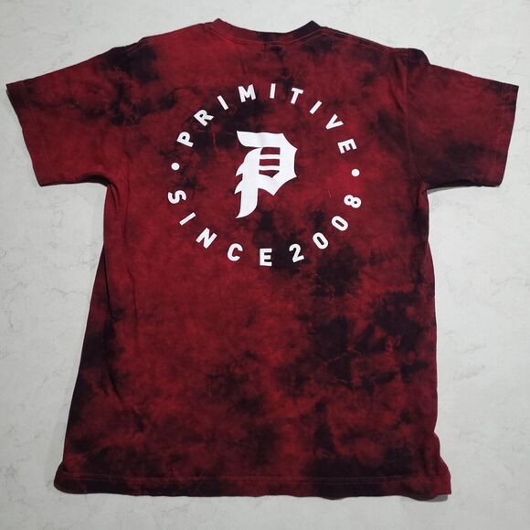 Primitive Skate Since 2008 Tie Dye Red Double Sided Graphic Shirt Small EUC - Picture 3 of 8